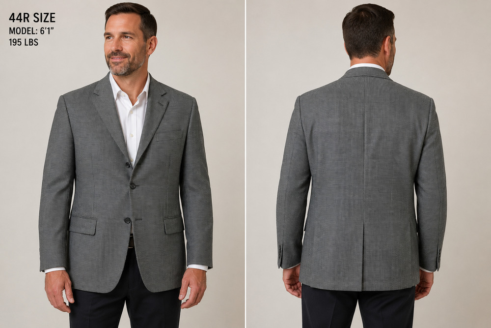 LAUREN Ralph Lauren Gray 44R Micro Houndstooth Sport Coat 100% Wool Vintage